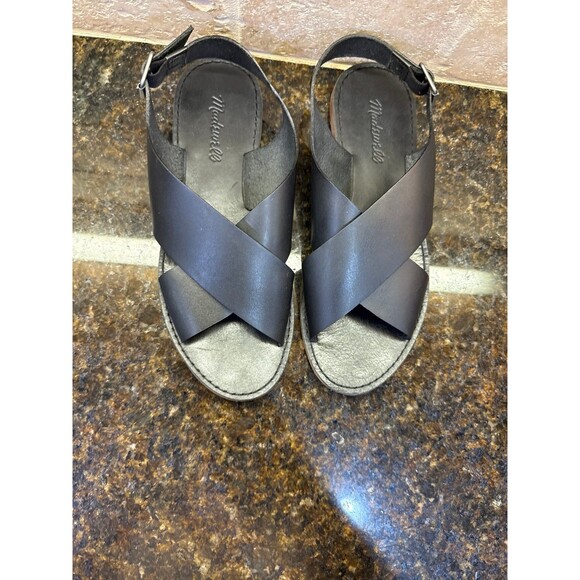 Madewell The Boardwalk Crossover Black Leather Sandals Size 8 EUC - Picture 2 of 6